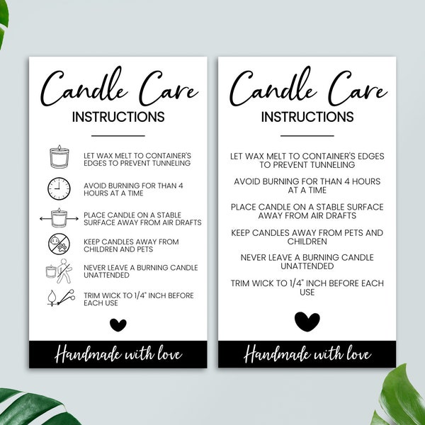 Printable Candle Care Instructions Card, Candle Care Guide, PDF, PNG, Small Business Supplies, Ready To Print, Instant Download