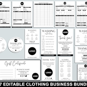 Editable Clothing Business Bundle, Order Form, Tshirt, Invoice Template, Printable Care Cards, Washing Instructions, Packaging Inserts