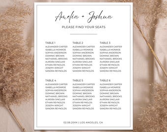 Small Wedding Seating Chart, Editable Canva Template, Modern Minimalist, Reception Table Sign, DIY Signage, Seating Plan, Instant Download