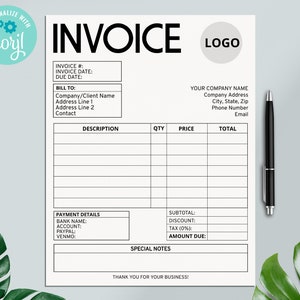 Invoice Template, Editable Invoice, Small Business Supplies, Custom Order Form, Invoice Form