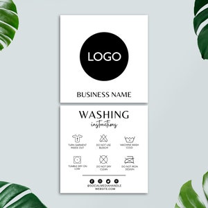 Editable Washing Instructions Card Template, Printable Garment Care Card, Clothing Care Card, Tshirt Packaging Insert, Canva Template