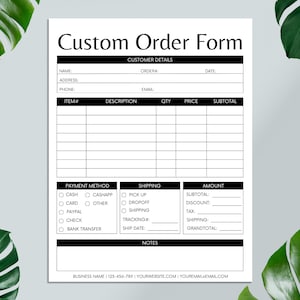 Order Form Template, Purchase Order Form Template, Printable Craft Order Form, Small Business Forms, Editable Canva Template