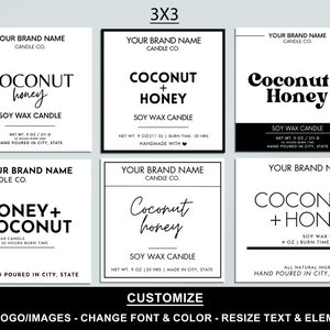 Editable Candle Label Bundle, Modern Candle Label Designs, Custom Candle Labels, DIY Candle Sticker, Small Business, Canva Template