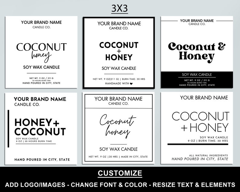 Editable Candle Label Bundle, Modern Candle Label Designs, Custom Candle Labels, DIY Candle Sticker, Small Business, Canva Template
