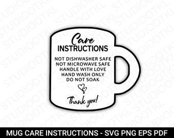 Instrucciones de cuidado de la taza, Tarjeta de cuidado de la taza, SVG, PNG, Suministros para pequeñas empresas, Instrucciones de lavado, Listo para imprimir, Descarga instantánea
