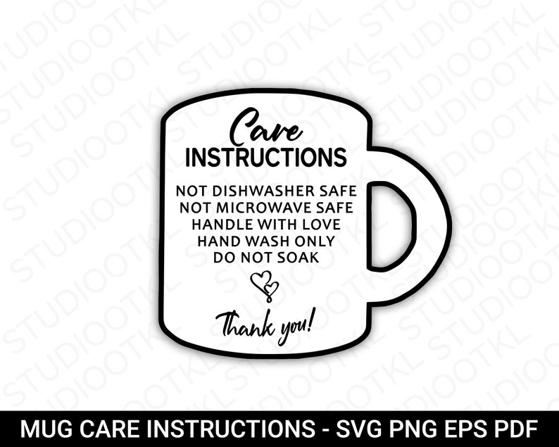 Mug Care Instructions, Mug Care Card, SVG, PNG, Small Business Supplies, Washing Instructions, Ready To Print, Instant Download