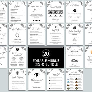 Airbnb Sign Bundle, edytowalny szablon Canva, drukowany znak powitalny, nowoczesny, proste znaki, oznakowanie Check Out, zasady domu, znak Wi-Fi