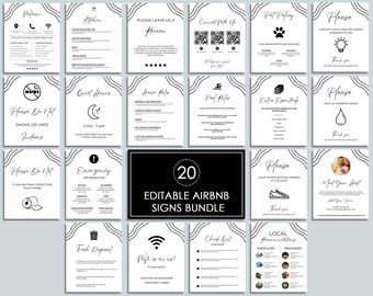Airbnb Sign Bundle, Editable Canva Template, Printable Welcome Sign, Modern, Simple Signs, Check Out Signage, House Rules, Wifi Sign