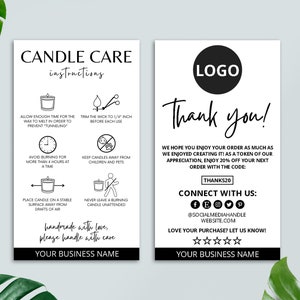 Editable Candle Care Card Template, Thank You Card, Candle Business, Printable Candle Safety Card, Canva Template, Candle Packaging Insert
