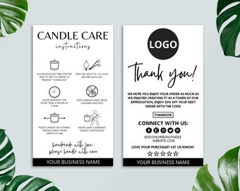 Editable Candle Care Card Template, Thank You Card, Candle Business, Printable Candle Safety Card, Canva Template, Candle Packaging Insert