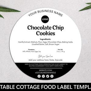 Cottage Food Label, Editable Canva Template, Printable Food Label, DIY Bakery Ingredients Sticker, Business Packaging, Digital Download