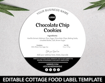 Cottage Food Label, Editable Canva Template, Printable Food Label, DIY Bakery Ingredients Sticker, Business Packaging, Digital Download