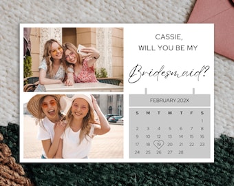 Editable Bridesmaid Proposal Card, Will You Be My Bridesmaid, Printable Maid of Honor Card, Calendar Canva Template, Instant Download