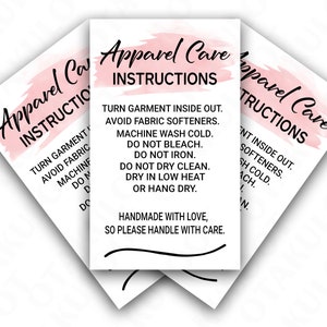 Apparel Care Instructions Card, Small Business Supplies, Washing Instructions, Digital File, Ready To Print, Instant Download