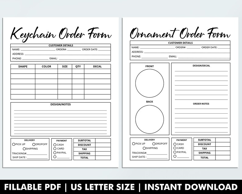 Fillable Order Forms Bundle, Tshirt, Tumbler, Editable Invoice Template, Printable Small Business Forms, Custom Order Form, Craft Order Form