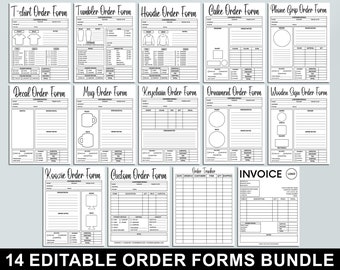 Editable Order Forms Bundle, Tshirt, Tumbler, Invoice Template, Editable Canva Template, Printable Small Business Forms, Custom Order Form