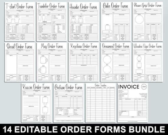 Editable Order Forms Bundle, Tshirt, Tumbler, Invoice Template, Editable Canva Template, Printable Small Business Forms, Custom Order Form