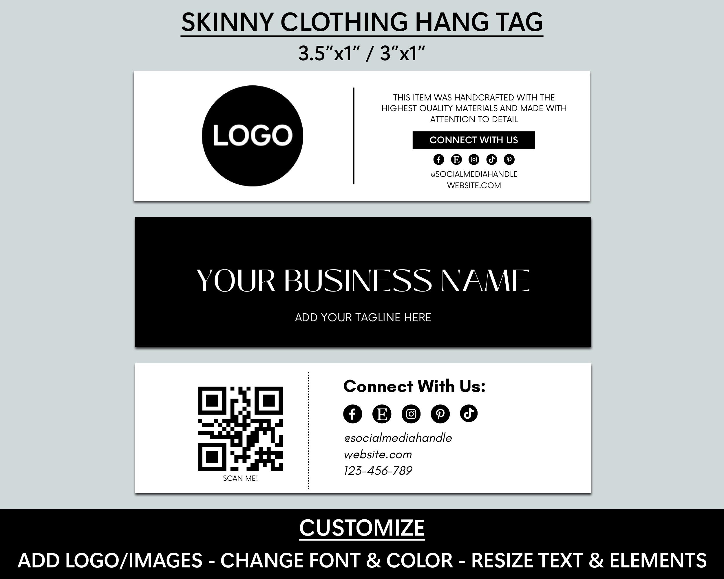 Slim Tag Design Example Editable Skinny Hang Tags Bundle, Washing Instructions, Business Price ...