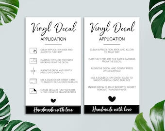 Printable Vinyl Decal Application Card, Care Instructions, Small Business Supplies, Packaging Insert, PDF, PNG, Ready To Print, Digital File