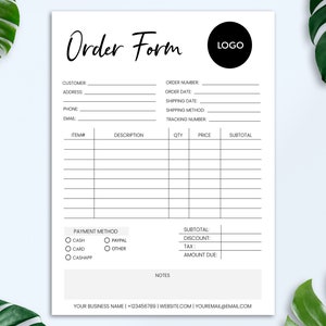 Bewerkbare bestelformuliersjabloon, formulieren voor kleine bedrijven, inkooporderformulier, afdrukbaar ambachtelijke bestelformulier, DIY-bestelformulier, aangepast bestelformulier