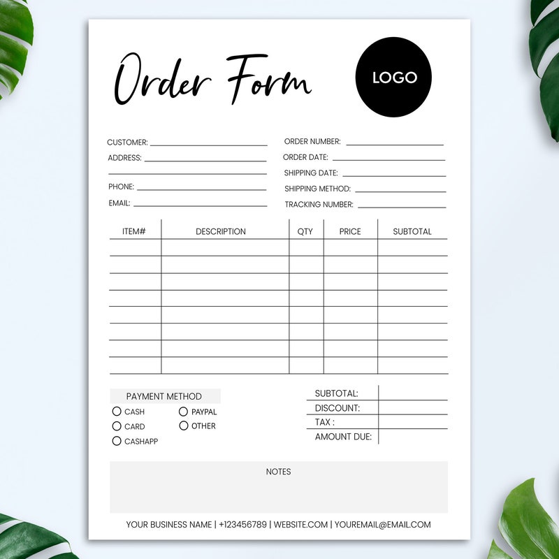 Order Form Template Etsy