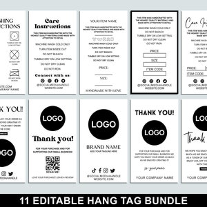 Editable Hang Tag Bundle, Price Tag Template, Washing Instructions, Custom Clothing Tag, Printable Clothing Care Hang Tags, Canva Template