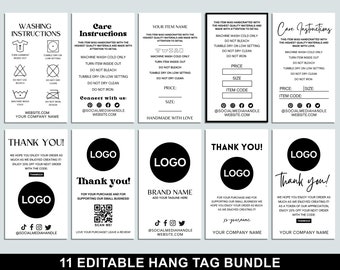 Editable Hang Tag Bundle, Price Tag Template, Washing Instructions, Custom Clothing Tag, Printable Clothing Care Hang Tags, Canva Template