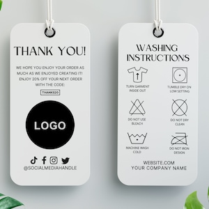 Bearbeitbare Kleidungs-Hang-Tag-Vorlage, anpassbare Kleidungsmarke, druckbare Tshirt-Pflegetags, Canva-Vorlage, Waschpflegekarte