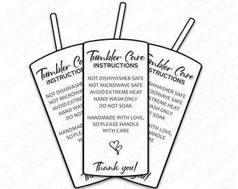 Skinny Tumbler Care Card, Cup Care Card Instruction Png, Small Business Supplies, Washing Instructions, Ready To Print, Instant Download