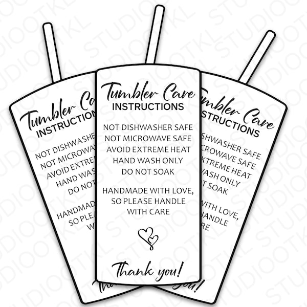 Skinny Tumbler Care Card, Cup Care Card Instruction Png, Small Business Supplies, Washing Instructions, Ready To Print, Instant Download