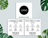 Editable Candle Care Card, Printable Wax Melt Care Instructions Card, Care Guide, Canva Template, Small Business Packaging Inserts