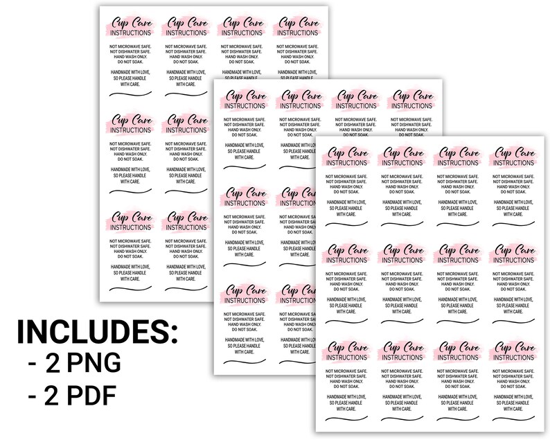 Tumbler Cup Care Instructions Card, Small Business Supplies, Washing Instructions, Digital File, Ready To Print, Instant Download