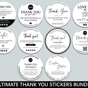 Bearbeitbares Dankesaufkleber-Bundle, druckbare Dankeskarten, Kleinunternehmen, Verpackungsaufkleber, DIY-Dankeschön-Etikett, Canva-Vorlage