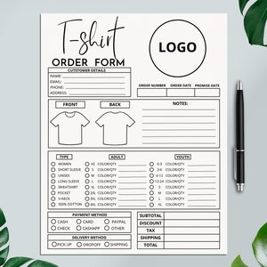 Tshirt Order Form, Shirt Order Form Template, Custom T shirt Order Form, Editable Canva Template, Small Business Forms, Purchase Order Form
