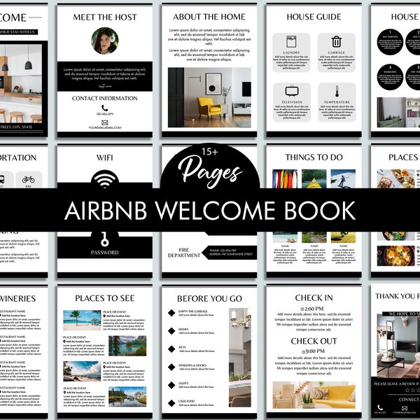 Airbnb Welcome Book Template, Vacation Rental Welcome Book, VRBO Guest Book, House manual, Canva Template, Printable Airbnb Guidebook