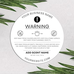 Editable Candle Warning Label, Printable Candle Care Instructions Card, DIY Candle Safety Sticker, Canva Template, Business Packaging Insert