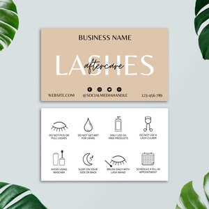 Editable Lash Aftercare Card Template, Lash Extension Card, Eyelash Care Card, Printable Small Business Care Card, Canva Template