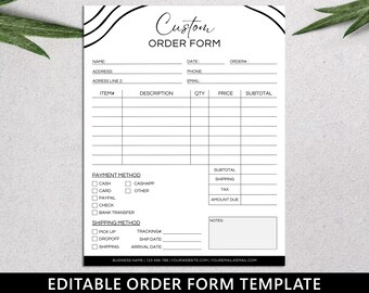 Editable Order Form, Canva Template, Modern Purchase Order Form, Small Business, Printable, Minimalist, Custom Order Form, Instant Download