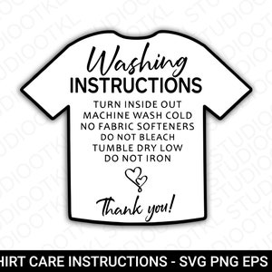 Carte d'entretien de chemise SVG, carte d'instructions d'entretien Svg, PNG, fournitures pour petites entreprises, prêt à imprimer, téléchargement immédiat