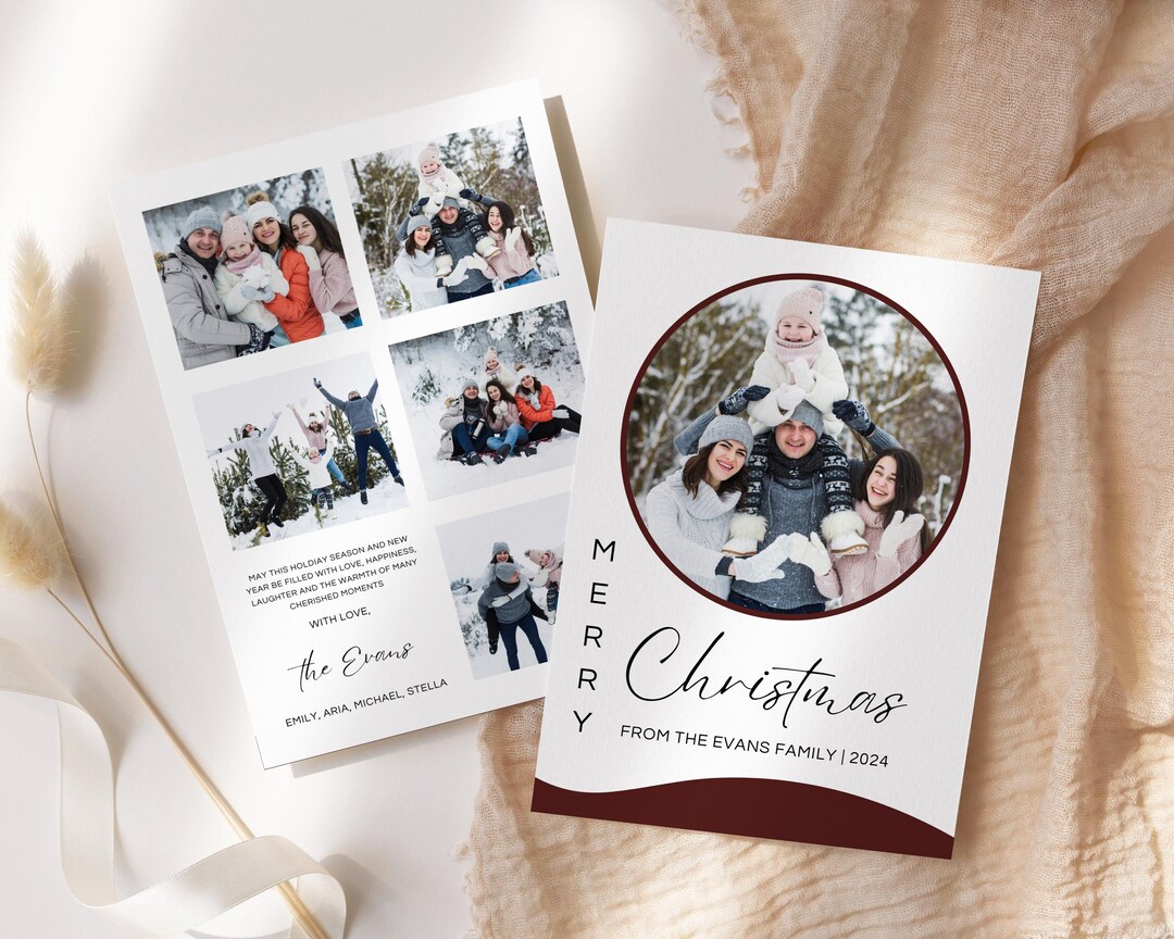 Photo Christmas Card, Editable Canva Template, Modern Christmas Card ...