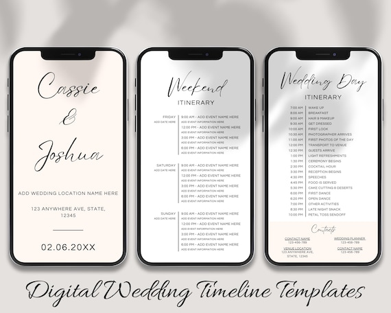Mobile Wedding Day Timeline Template, Editable Canva Template, Modern Wedding Day Itinerary, DIY Reception Timeline, Digital Download