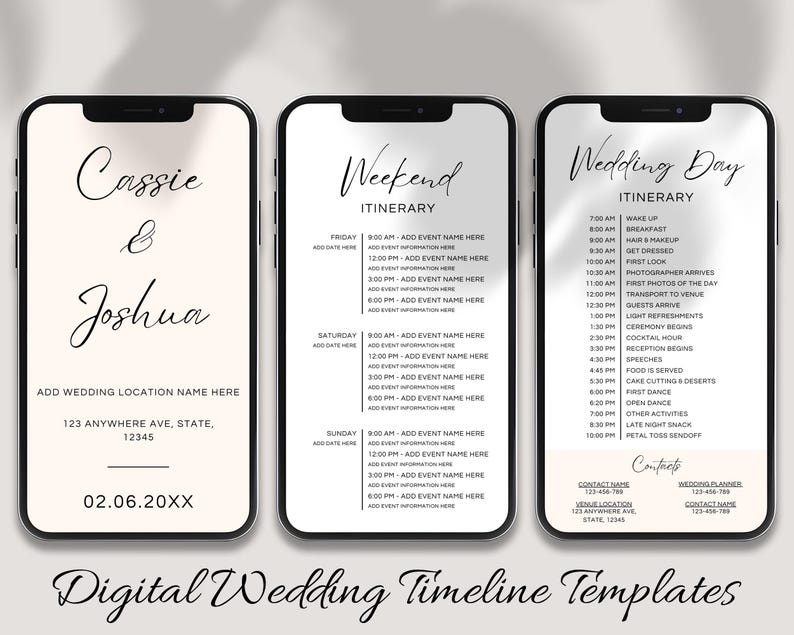 Mobile Wedding Day Timeline Template, Editable Canva Template, Modern Wedding Day Itinerary, DIY Reception Timeline, Digital Download