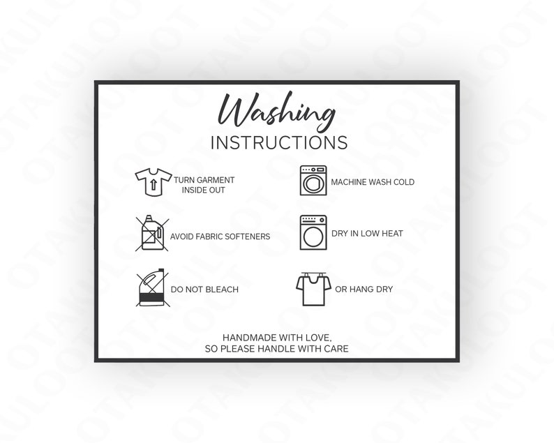 Clothing Washing Instructions, Shirt Care Card, Apparel Care Instructions Card, Small Business Supplies, Ready To Print, Instant Download