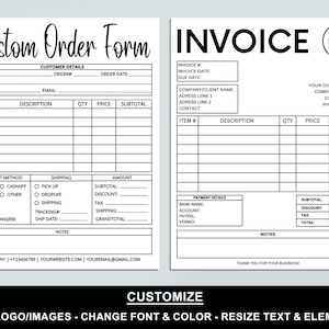 Editable Order Forms Bundle, Tshirt, Tumbler, Invoice Template, Editable Canva Template, Printable Small Business Forms, Custom Order Form