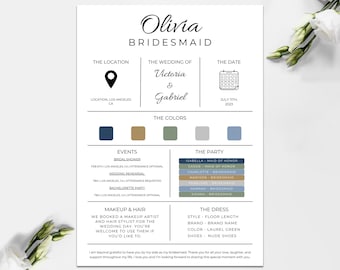 Bridesmaid Information Card, Editable Canva Template, Maid Of Honor Proposal Card, Modern Minimalist, Infographic, Bridal Party Info Card