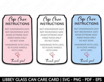 Tarjeta de instrucciones para el cuidado de vasos de vidrio de Libbey, tarjeta imprimible con instrucciones para el cuidado de vasos, PNG, archivos recortables, lista para imprimir, descarga instantánea, prospecto de empaque
