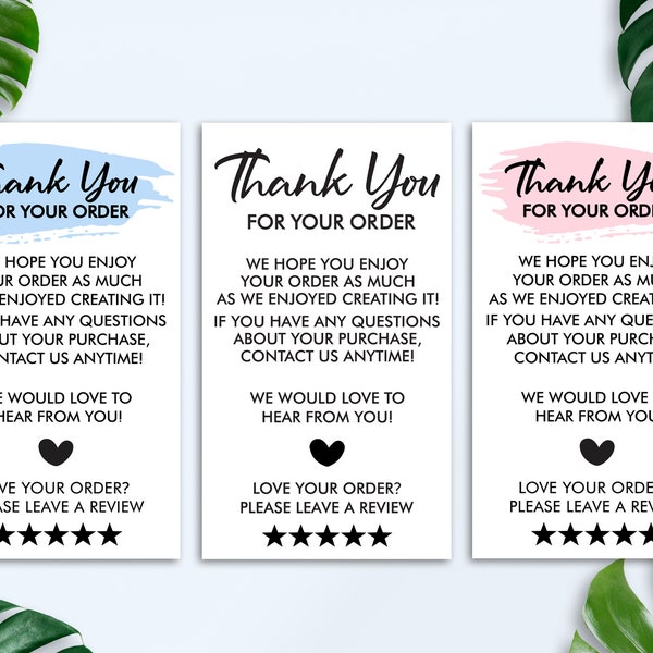 Thank You Card, Printable Customer Thank You Card, Small Business Supplies, Digital File, Package Insert, Ready To Print, Instant Download