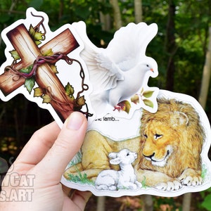 Dove, Cross, Lion and Lamb Clear Vinyl Sticker 3 PACK