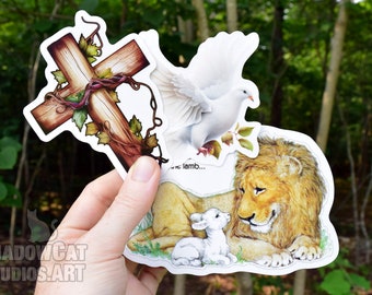 Dove, Cross, Lion and Lamb Clear Vinyl Sticker 3 PACK