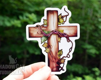 Wooden Cross Clear Vinyl Sticker